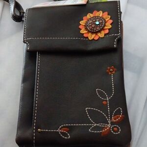 Chala  Brown crossbody bag with Sunflower